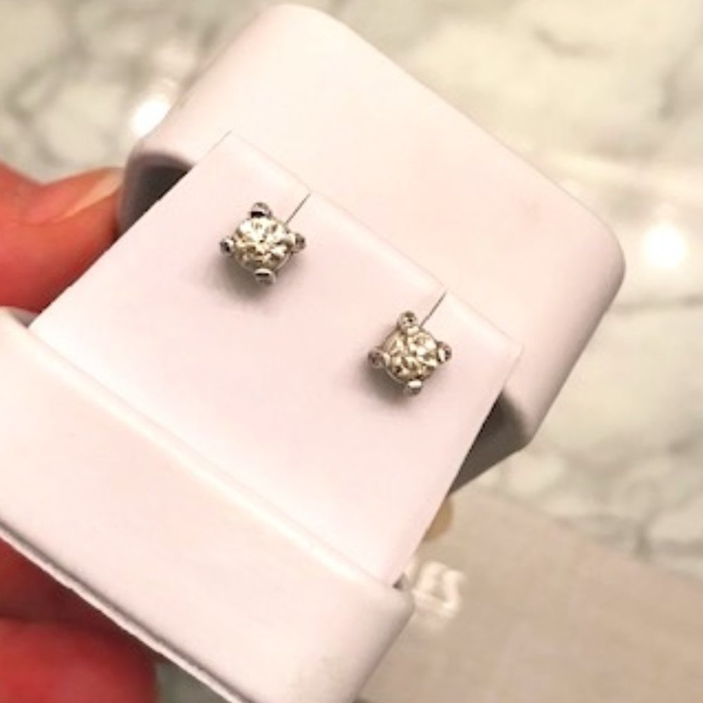 Natural Mined Diamond 1 Carat Total Weight Studs - 14K White Gold